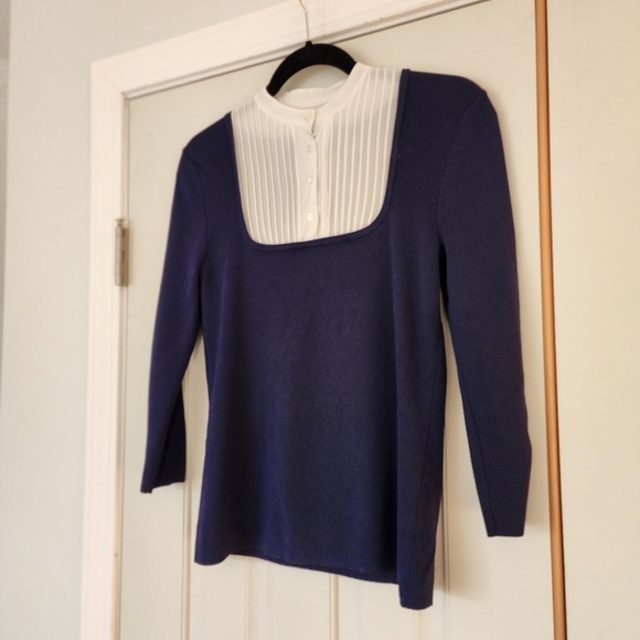 Kenar Victorian Silk Pleated Bib Collar 3/4 Sleeve Sweater S - Picture 4 of 7